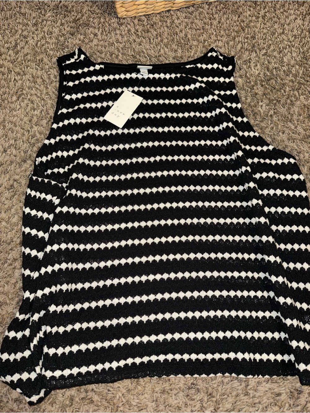 Sleeveless Black & White Striped Knit Top 4XL